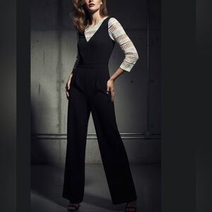 Cece Black & Cream Crochet Lace Jumpsuit